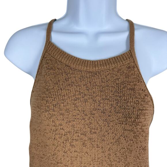 Express Top Womens Large Tan Knit Halter Sweater Tank Open Back Y2K Coastal - Picture 4 of 14